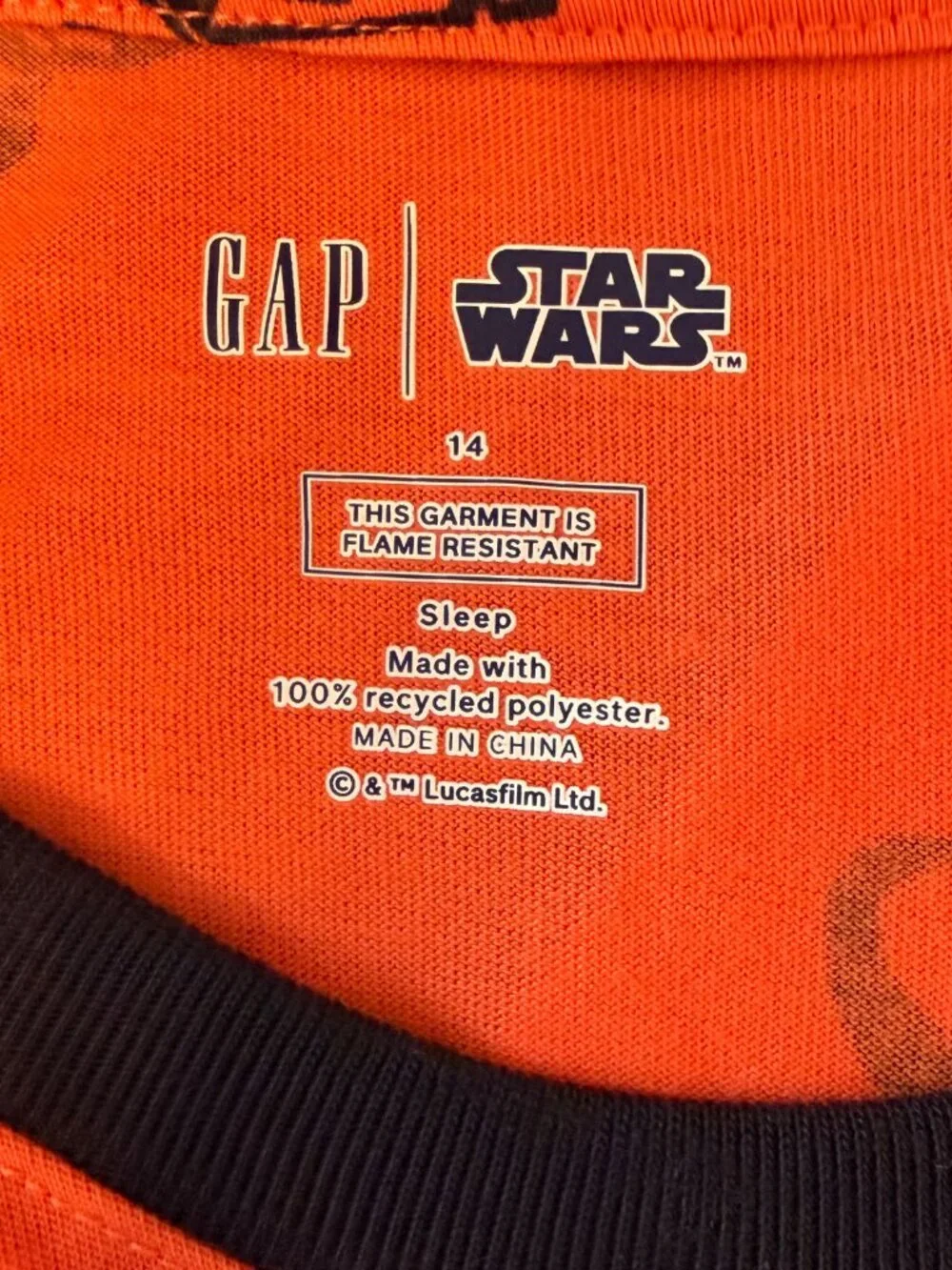 Gap Kids Star Wars The Mandalorian Orange Plaid Sleep Pajama Top Shirt Sz 14 NWT